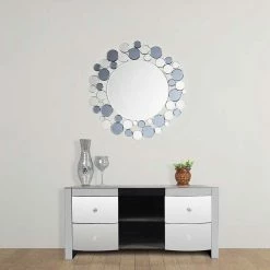 Bestes Angebot ? Designer Glasspiegel In Grau & Silber - Martinez ? -Baixon Shop designer glasspiegel in grau silber in runder form 80cm martinez 05